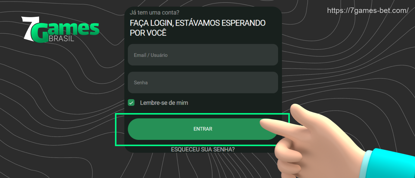 Para entrar em sua conta 7Games, os brasileiros precisam preencher o formulário e clicar no botão verde